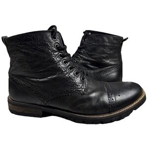 Boots Ankle Jeffrey Tyler Men SIZE 8 Leather Brogues Lace Up Black York‎ Shire*
